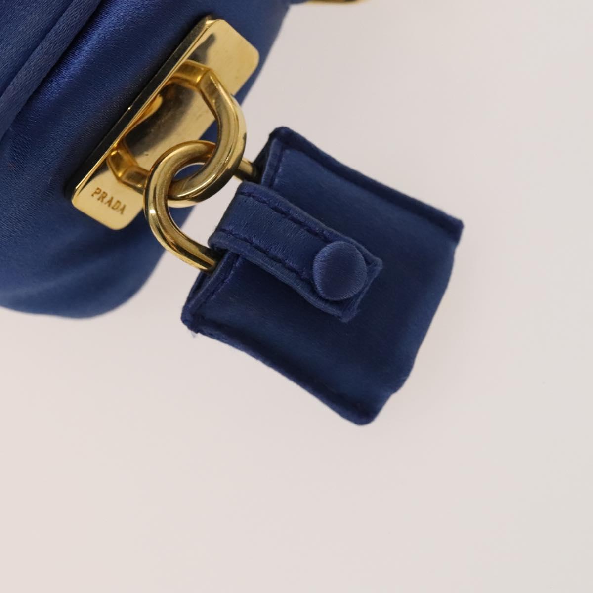 PRADA Hand Bag Satin 2way Blue Gold Auth 130351
