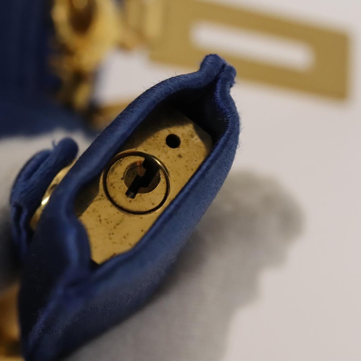 PRADA Hand Bag Satin 2way Blue Gold Auth 130351