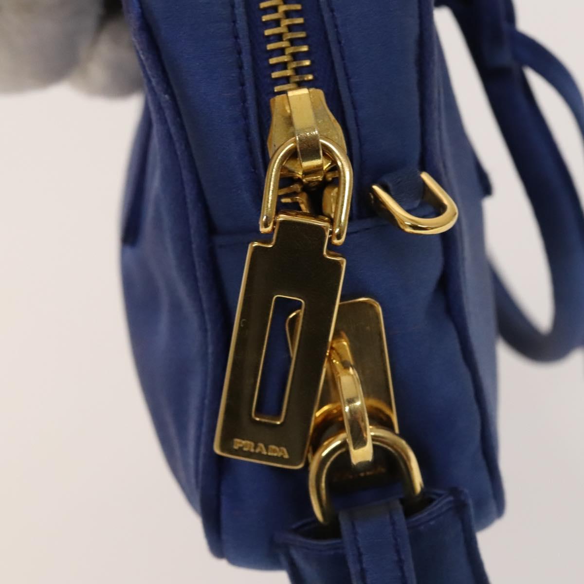 PRADA Hand Bag Satin 2way Blue Gold Auth 130351
