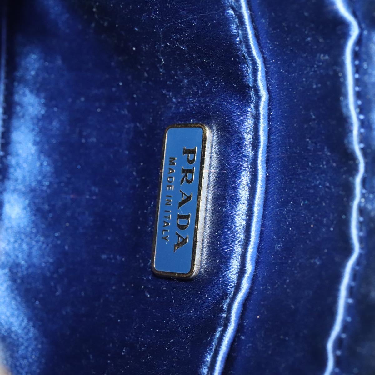 PRADA Hand Bag Satin 2way Blue Gold Auth 130351