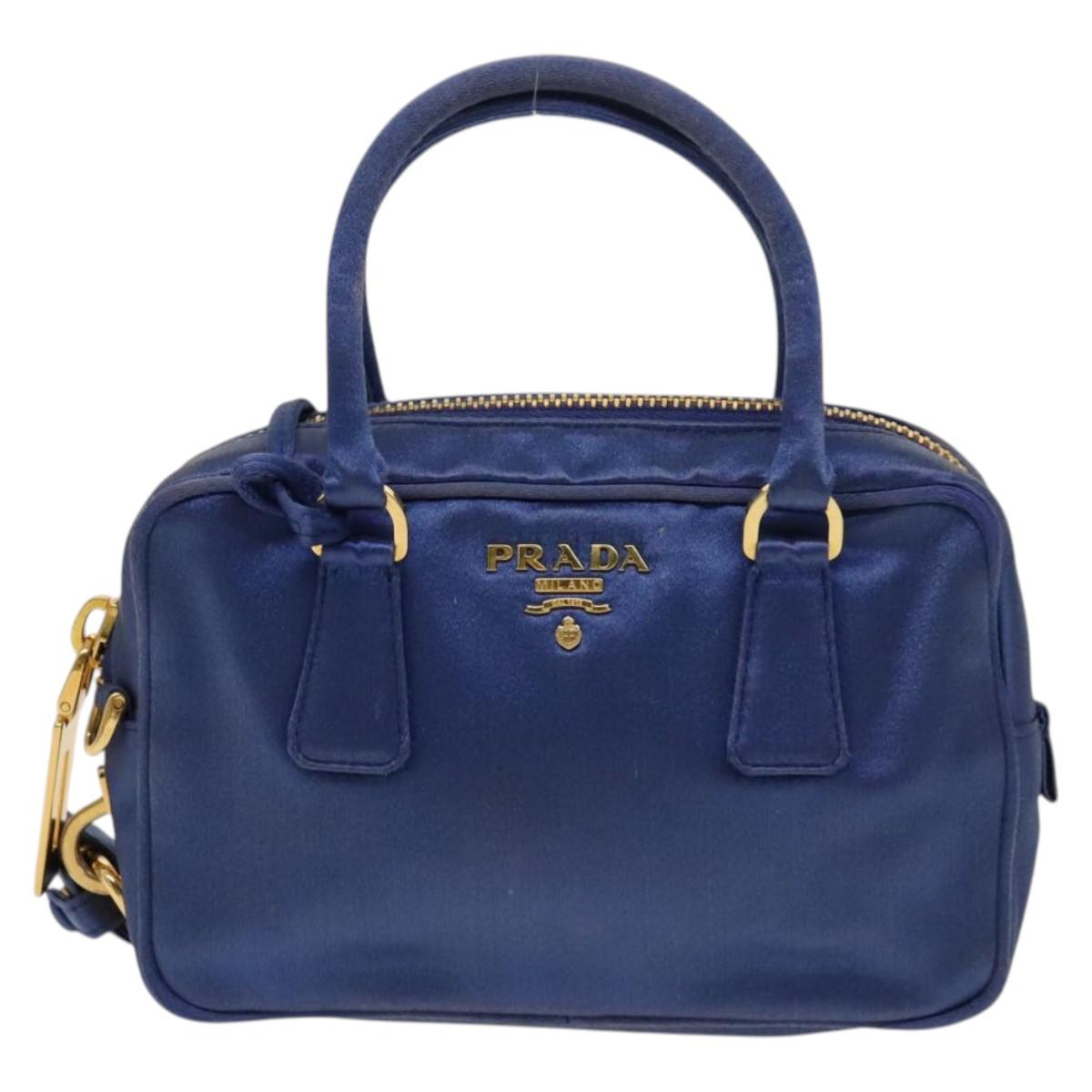 PRADA Hand Bag Satin 2way Blue Gold Auth 130351