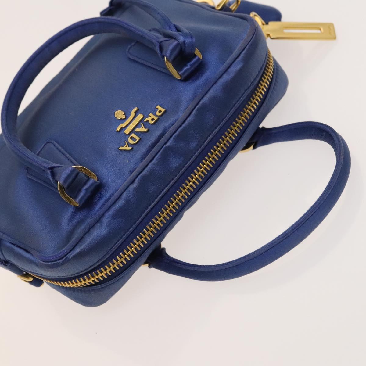 PRADA Hand Bag Satin 2way Blue Gold Auth 130351