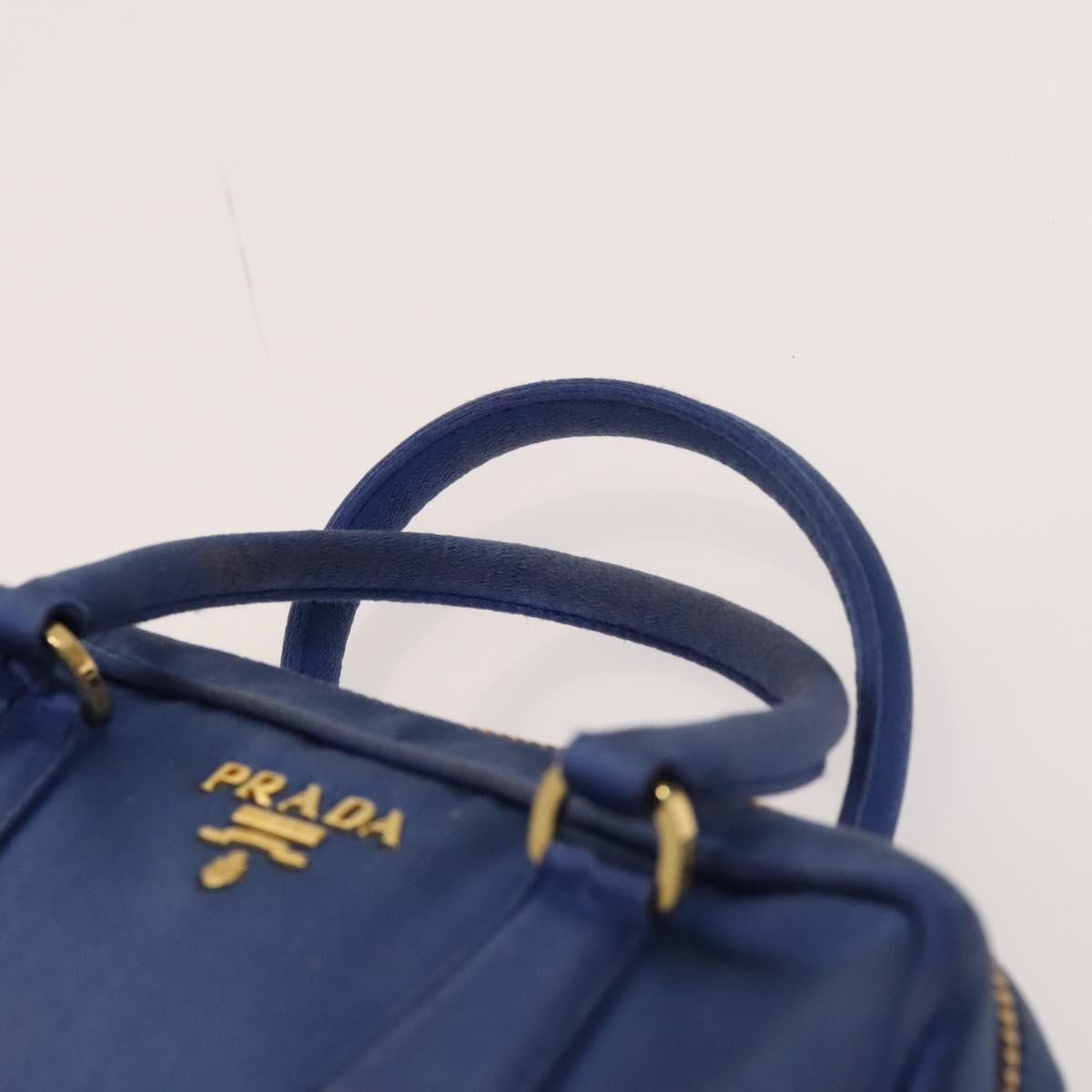 PRADA Hand Bag Satin 2way Blue Gold Auth 130351