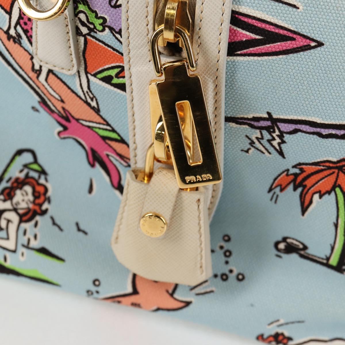 PRADA Hand Bag Canvas 2way Light Blue Gold Auth 130352V