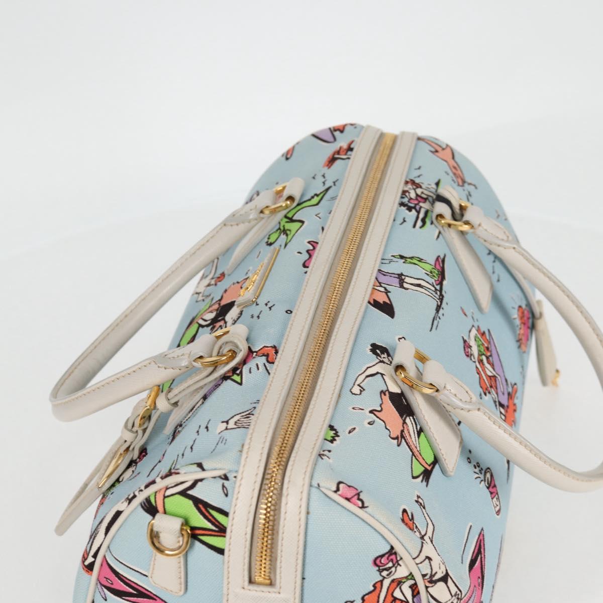 PRADA Hand Bag Canvas 2way Light Blue Gold Auth 130352V