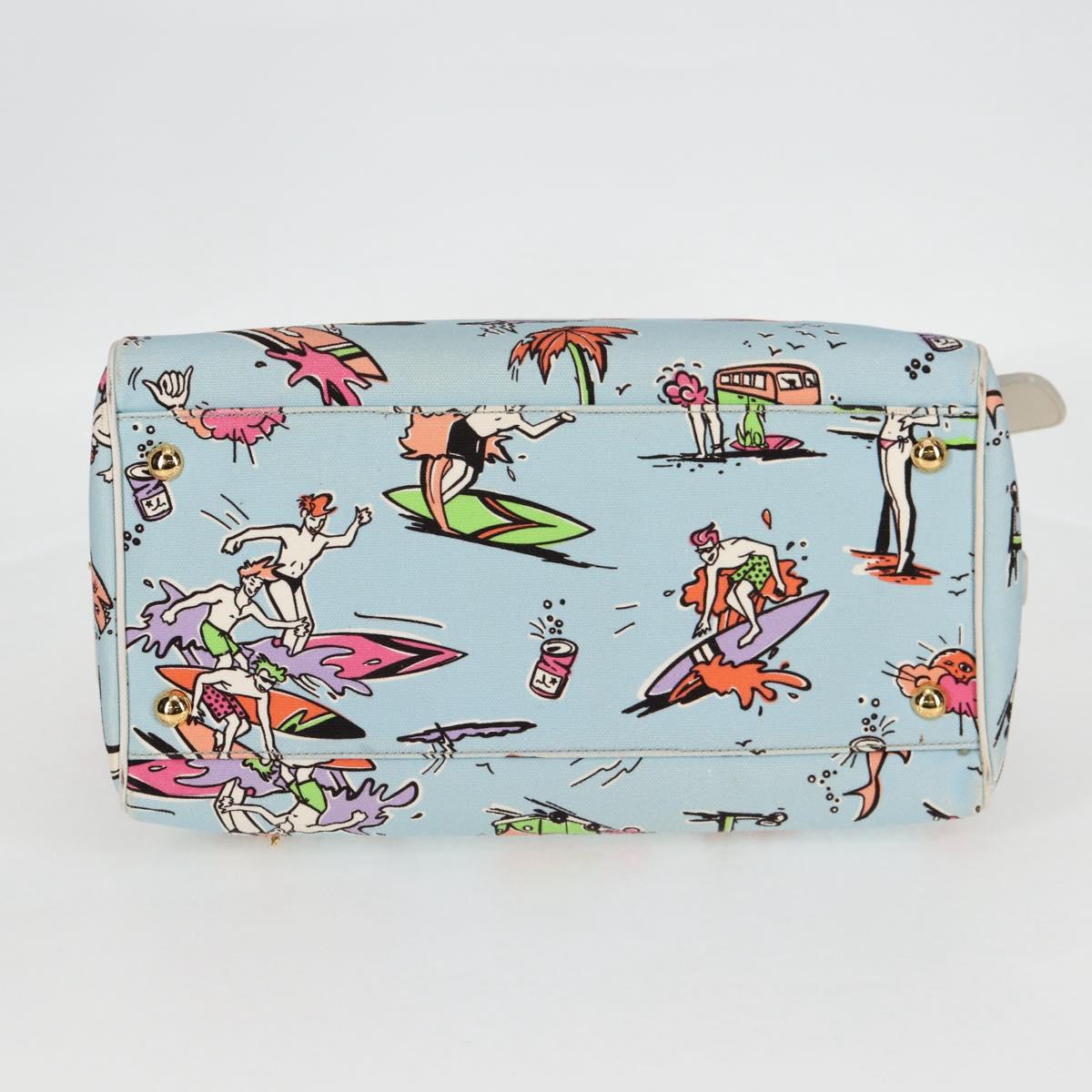 PRADA Hand Bag Canvas 2way Light Blue Gold Auth 130352V