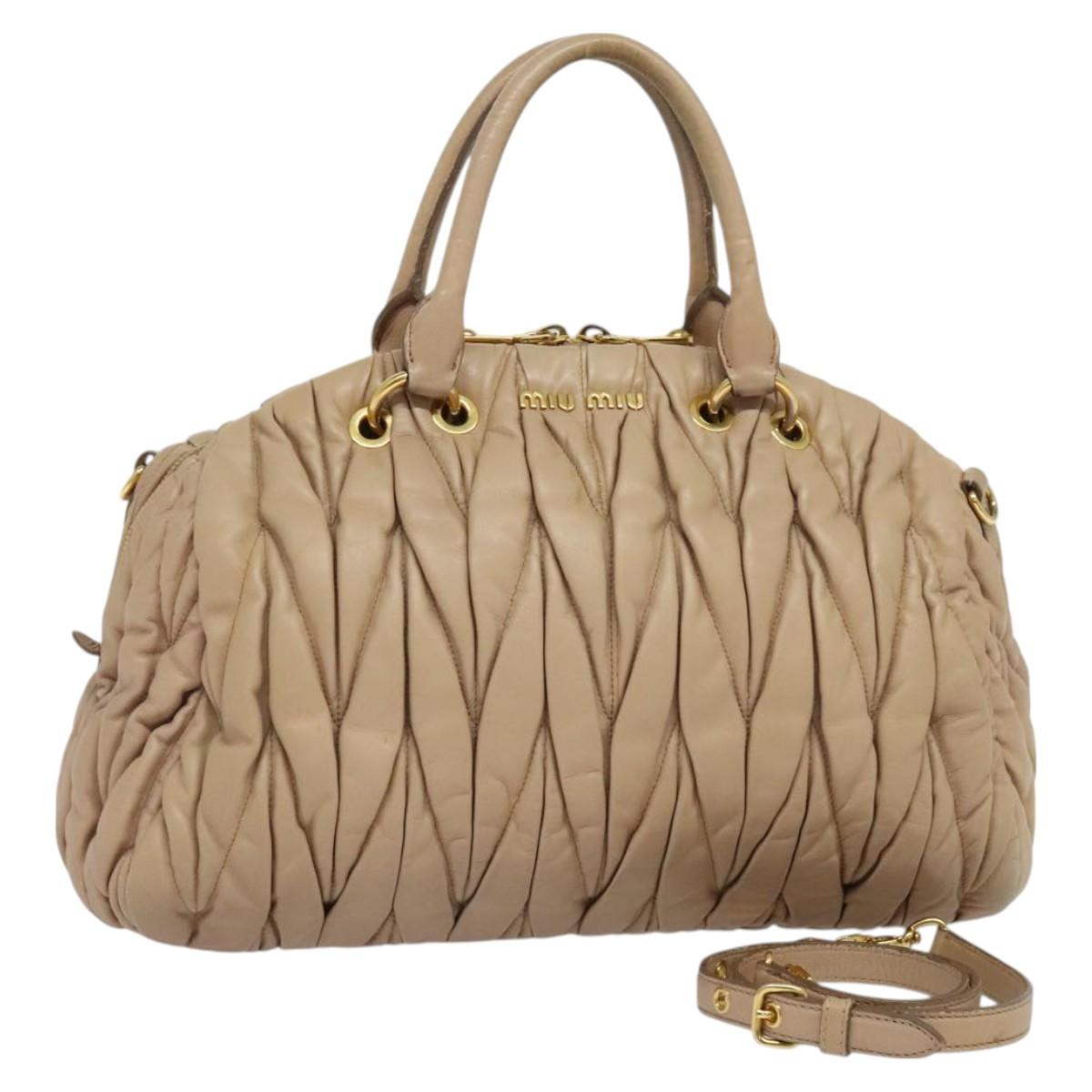 Miu Miu Matelasse Hand Bag Leather 2way Beige Gold Auth 130353