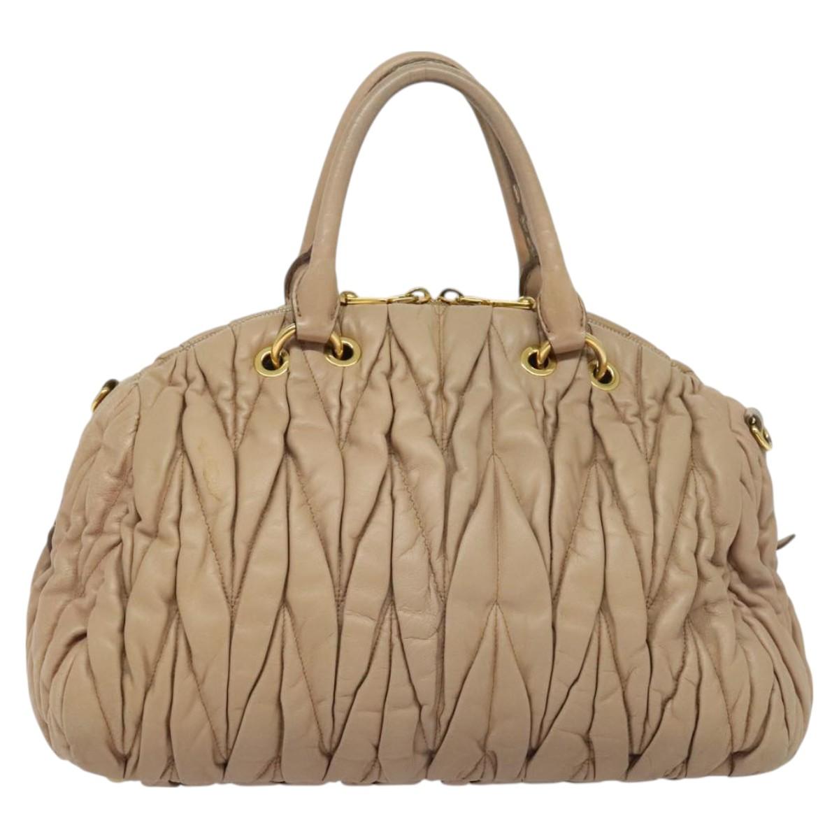 Miu Miu Matelasse Hand Bag Leather 2way Beige Gold Auth 130353