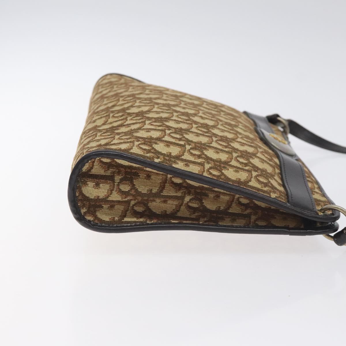 Christian Dior Trotter Canvas Shoulder Bag Brown Gold Auth 130355