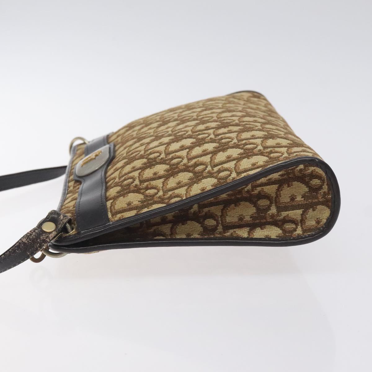 Christian Dior Trotter Canvas Shoulder Bag Brown Gold Auth 130355