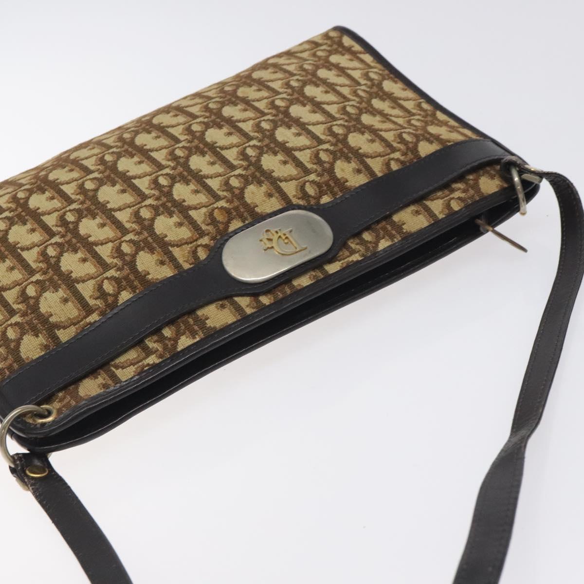 Christian Dior Trotter Canvas Shoulder Bag Brown Gold Auth 130355