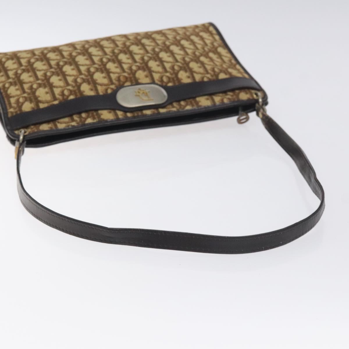 Christian Dior Trotter Canvas Shoulder Bag Brown Gold Auth 130355
