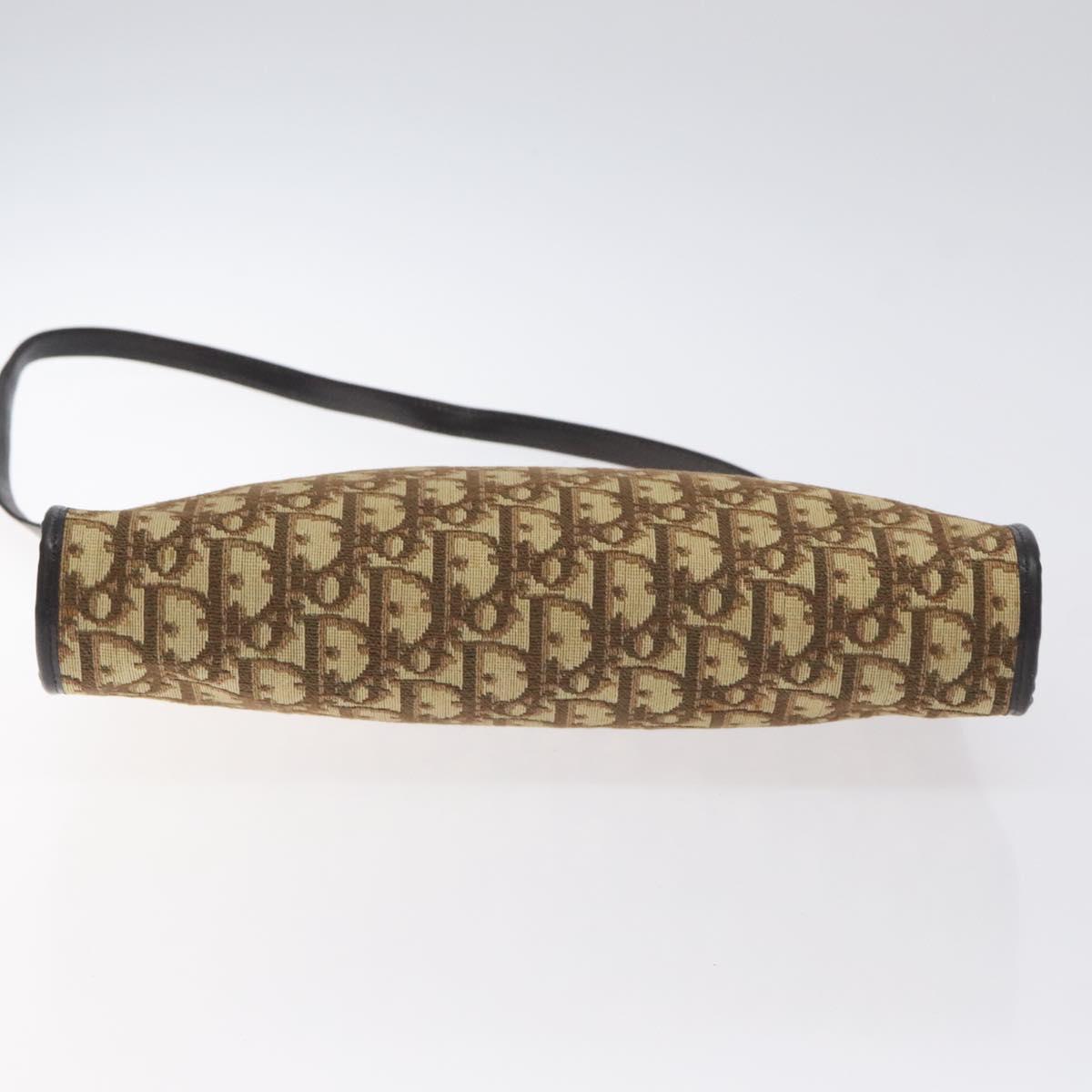 Christian Dior Trotter Canvas Shoulder Bag Brown Gold Auth 130355