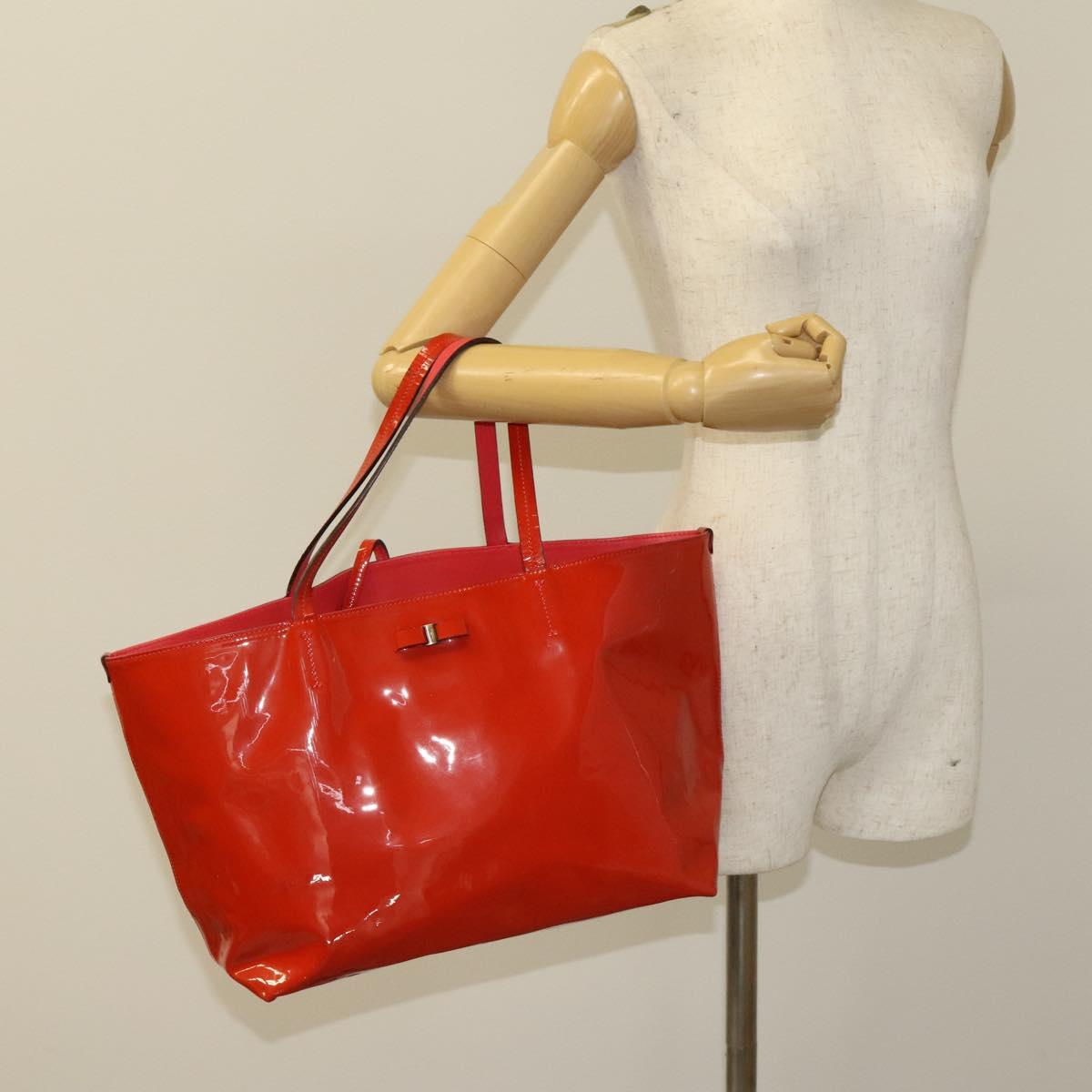 Salvatore Ferragamo Vala Tote Bag Enamel Red Auth 130367