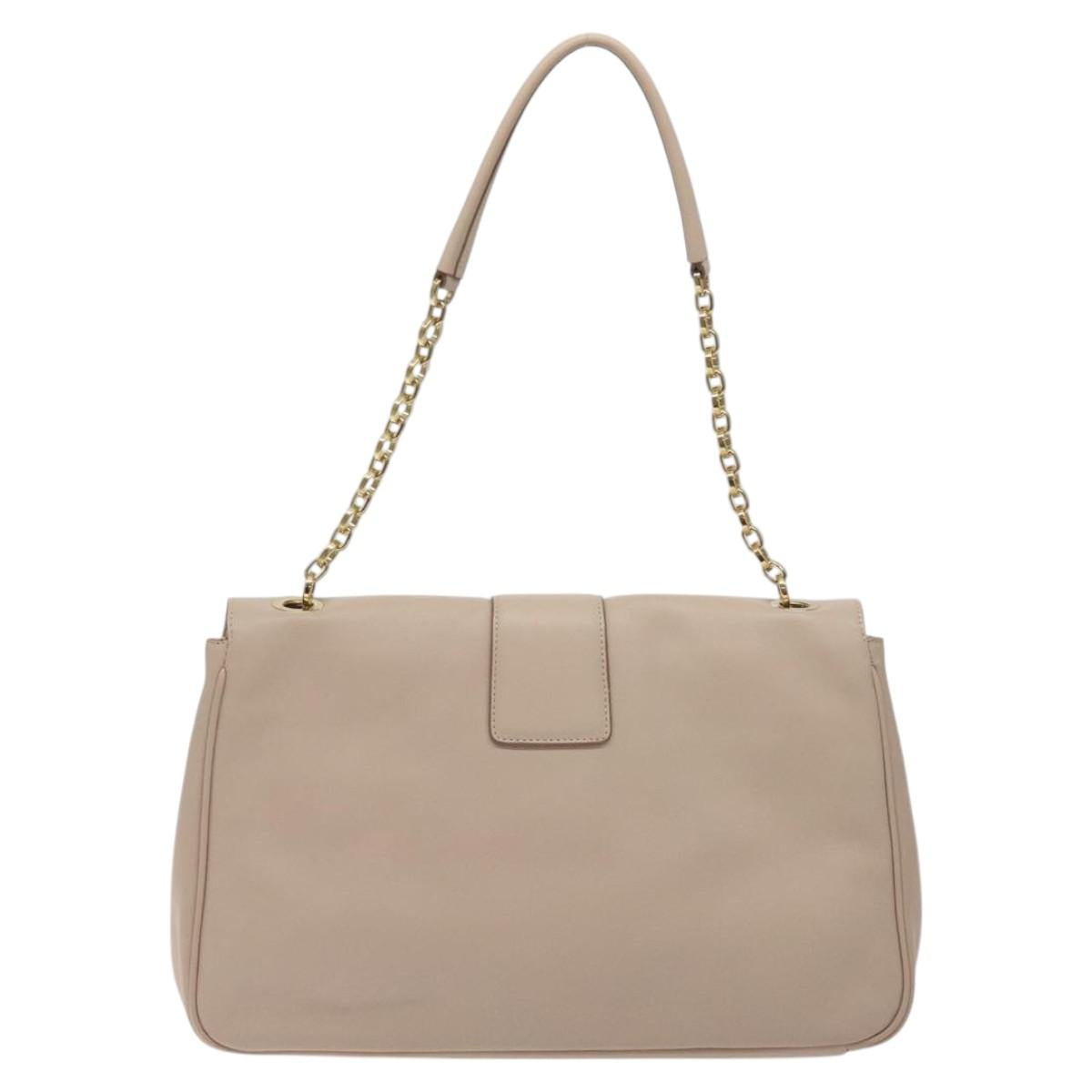 Salvatore Ferragamo Chain Gancini Shoulder Bag Leather Beige Gold Auth 130371