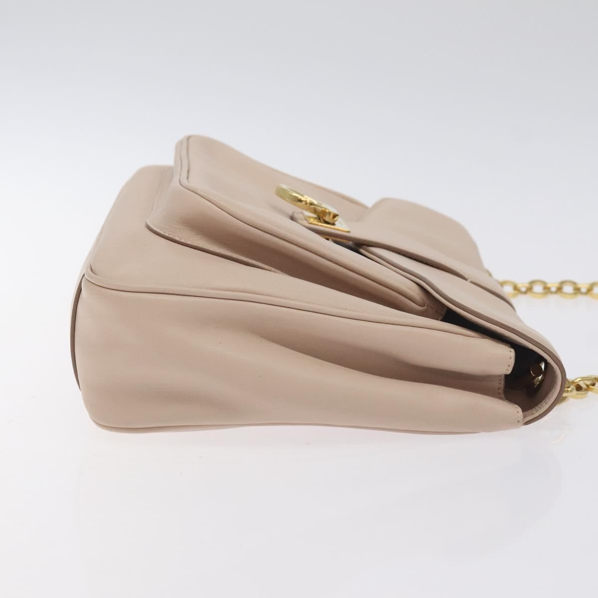 Salvatore Ferragamo Chain Gancini Shoulder Bag Leather Beige Gold Auth 130371
