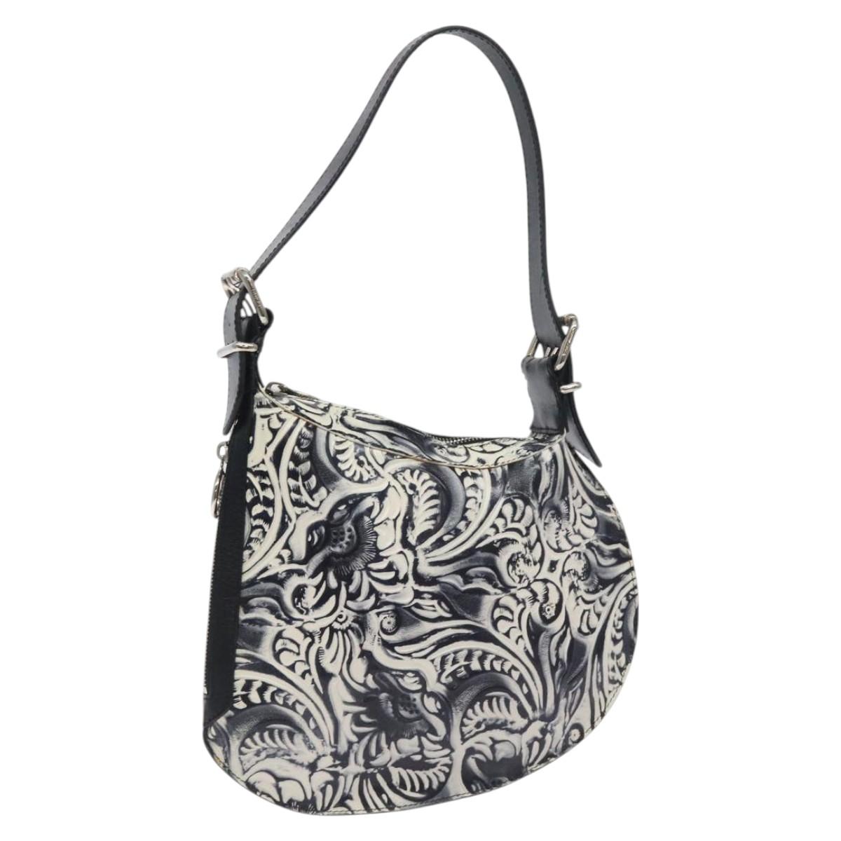 FENDI Shoulder Bag Leather Black White Silver Auth 130408V