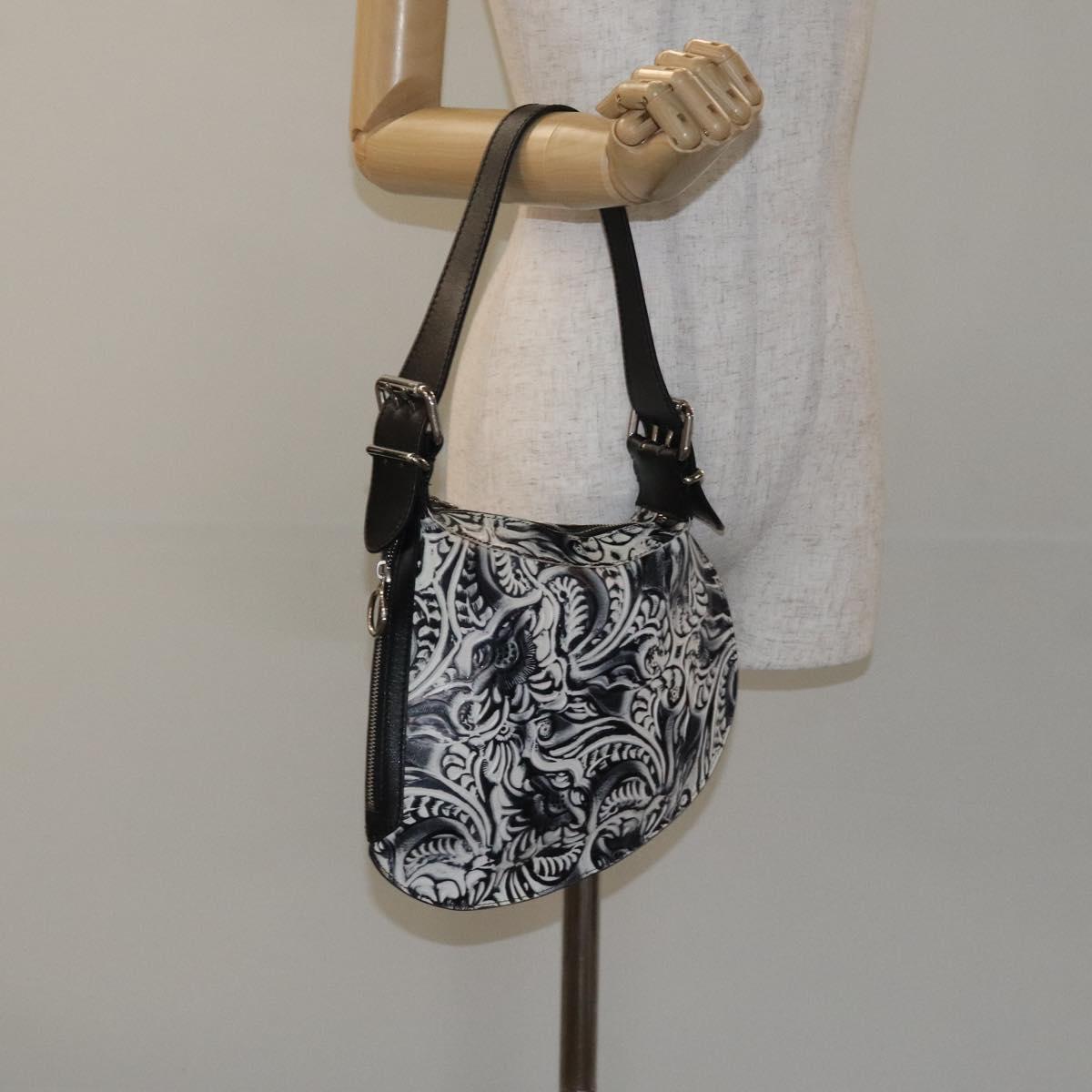 FENDI Shoulder Bag Leather Black White Silver Auth 130408V