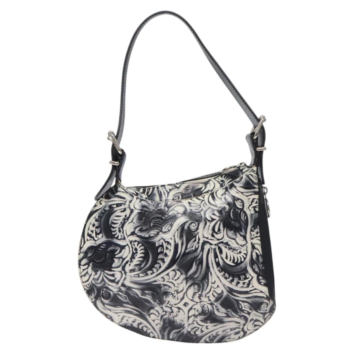 FENDI Shoulder Bag Leather Black White Silver Auth 130408V