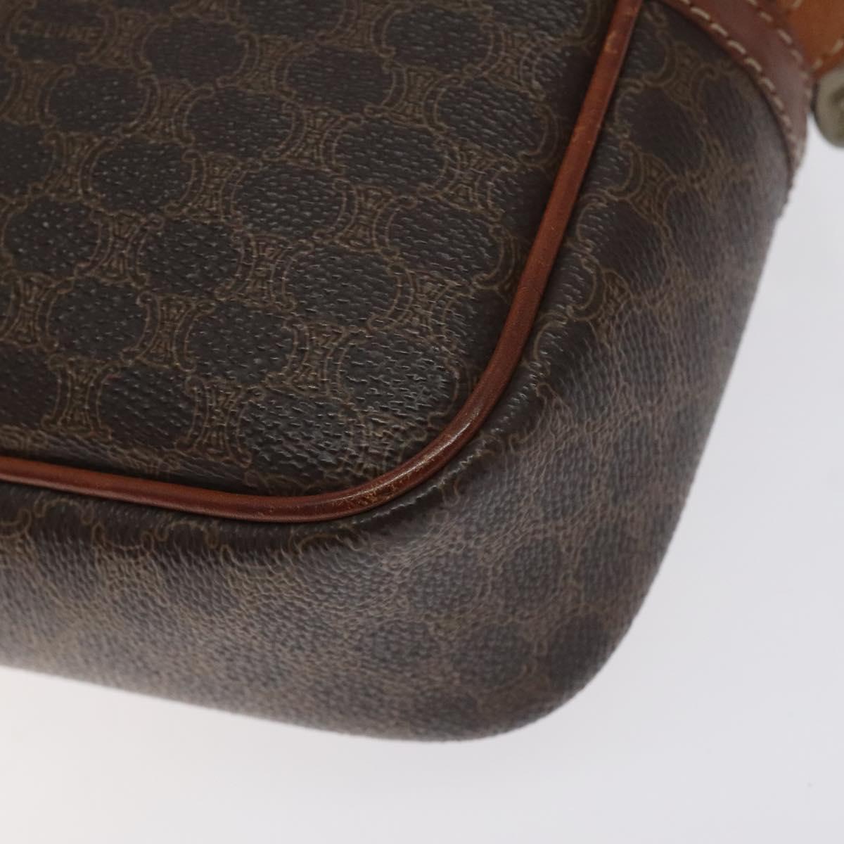 CELINE Macadam Canvas Shoulder Bag PVC Leather Brown Gold Auth 130409