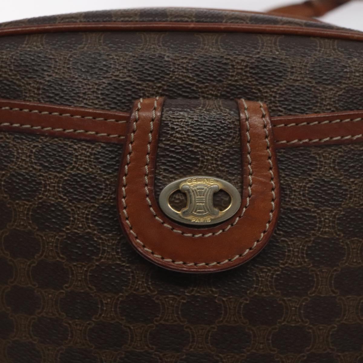 CELINE Macadam Canvas Shoulder Bag PVC Leather Brown Gold Auth 130409