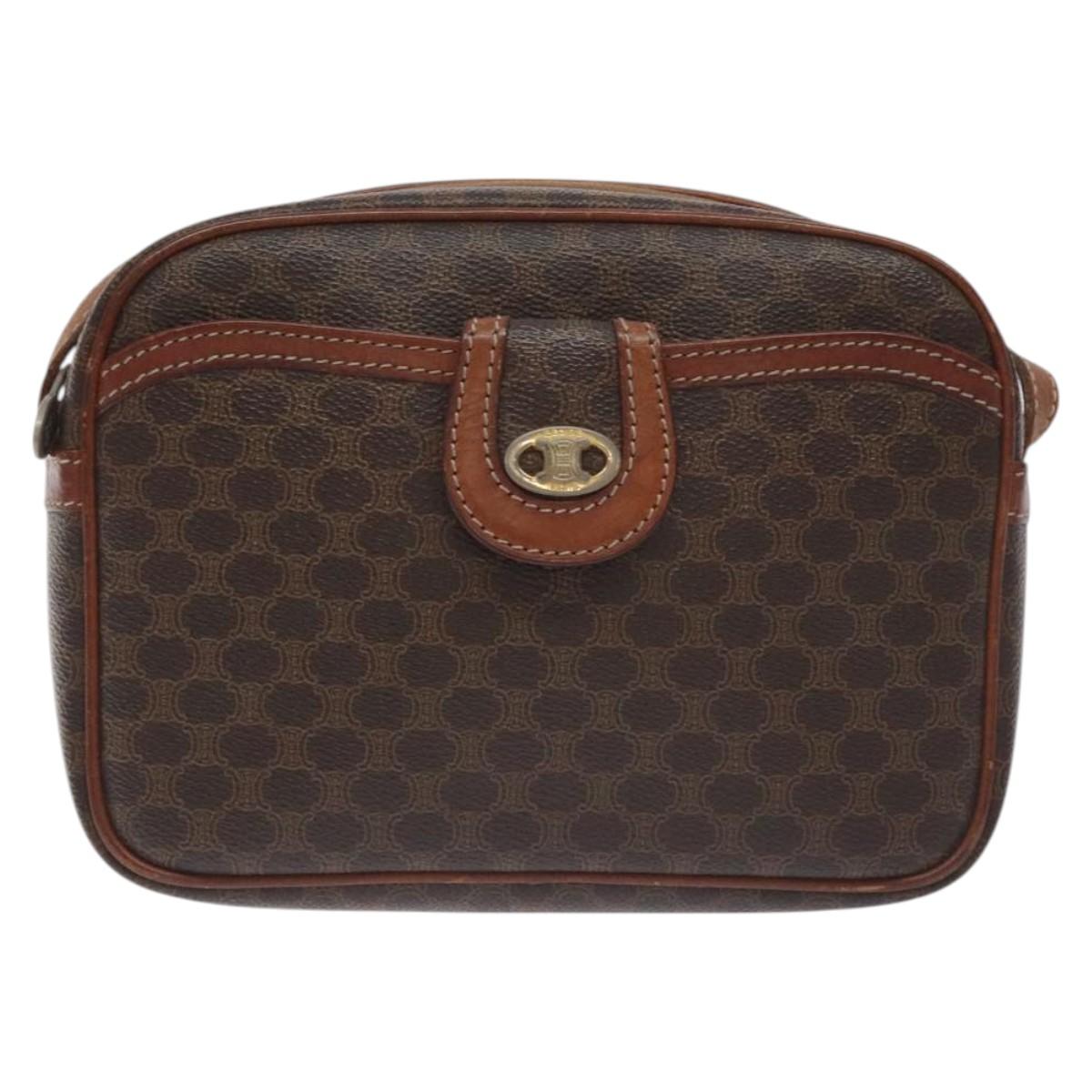 CELINE Macadam Canvas Shoulder Bag PVC Leather Brown Gold Auth 130409