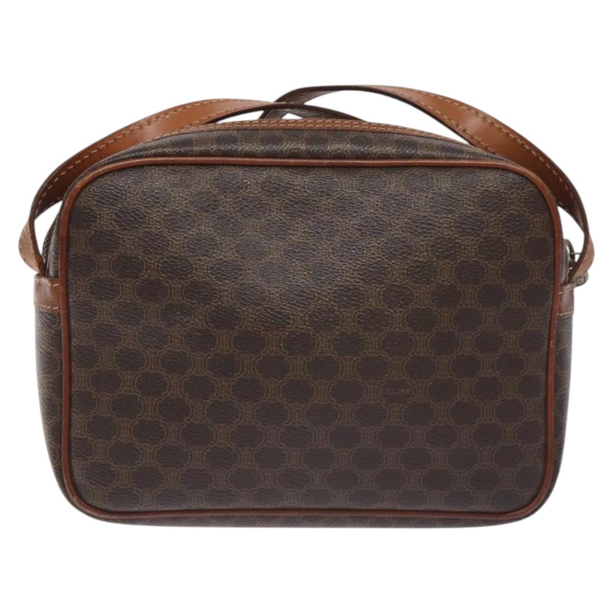 CELINE Macadam Canvas Shoulder Bag PVC Leather Brown Gold Auth 130409