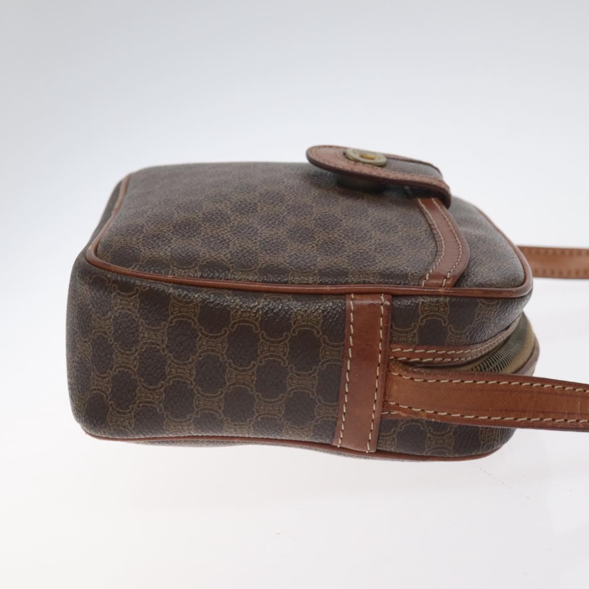 CELINE Macadam Canvas Shoulder Bag PVC Leather Brown Gold Auth 130409