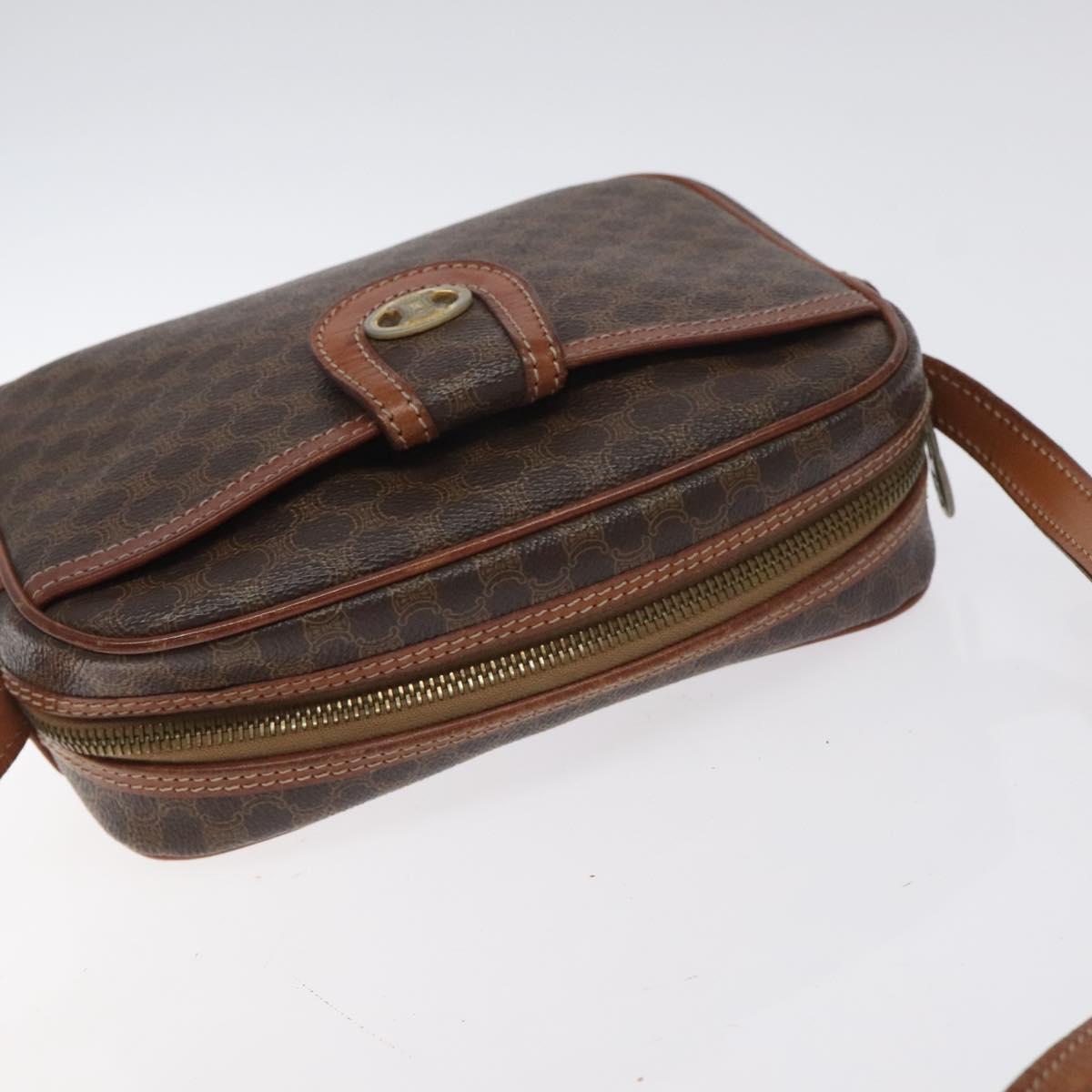 CELINE Macadam Canvas Shoulder Bag PVC Leather Brown Gold Auth 130409