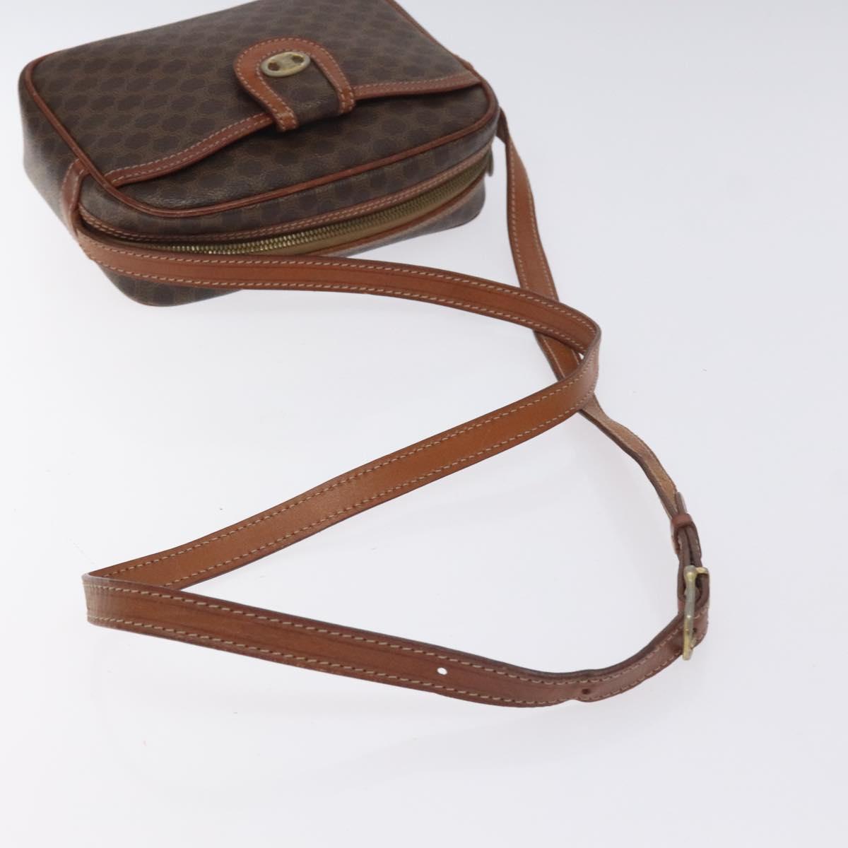 CELINE Macadam Canvas Shoulder Bag PVC Leather Brown Gold Auth 130409