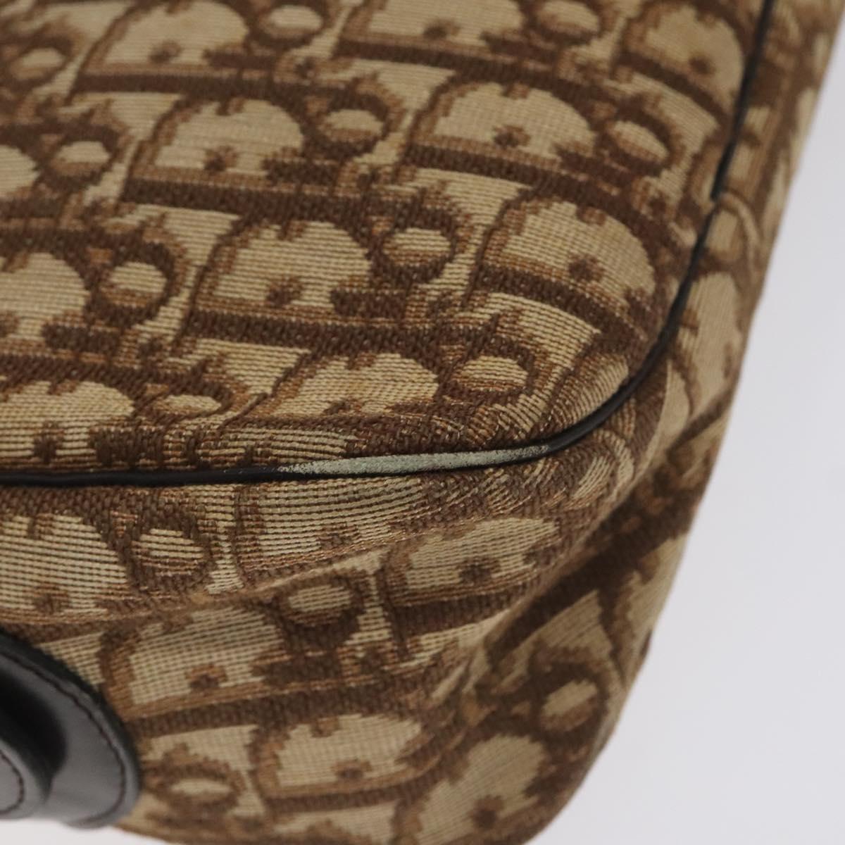 Christian Dior Trotter Canvas Shoulder Bag Brown Gold Auth 130411