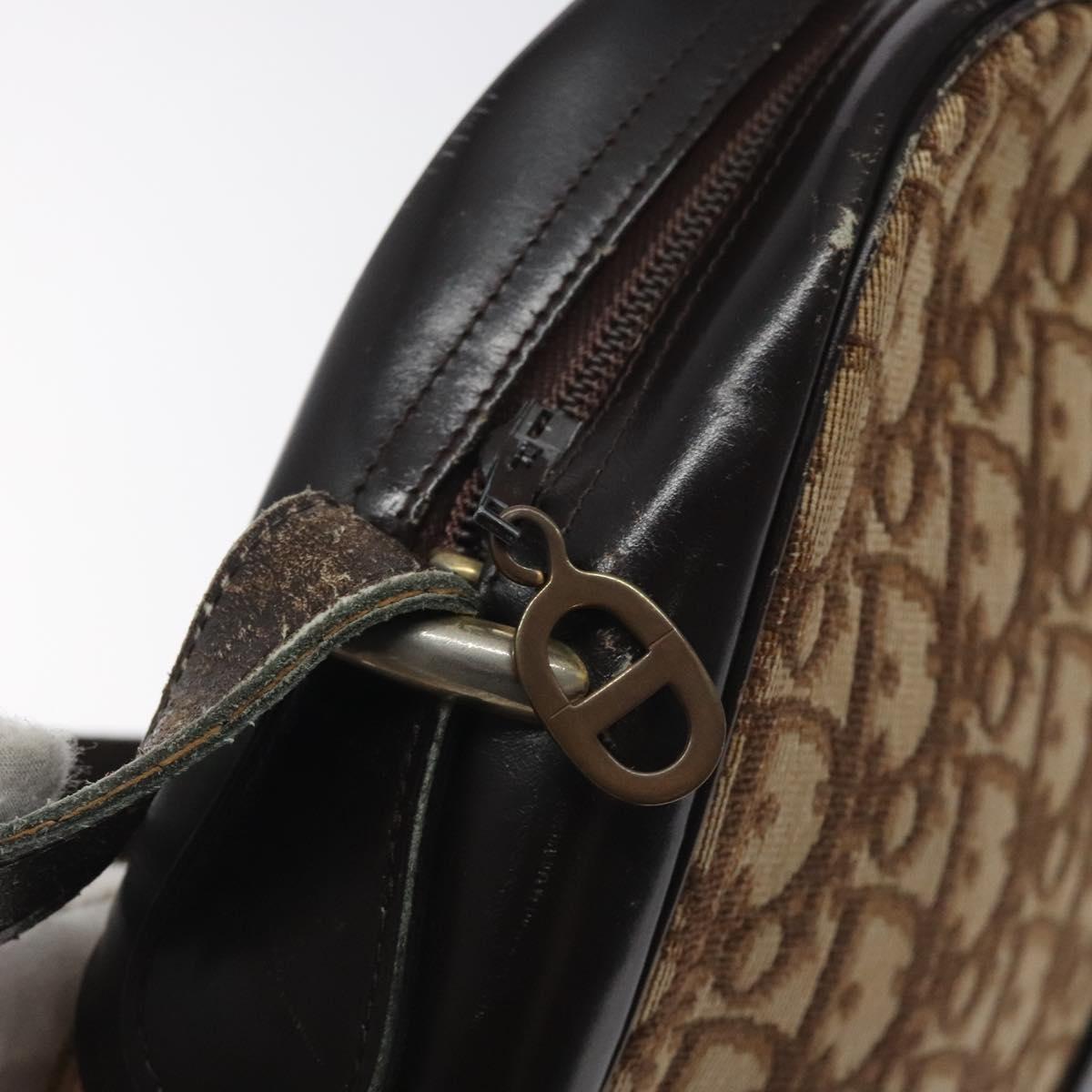 Christian Dior Trotter Canvas Shoulder Bag Brown Gold Auth 130411