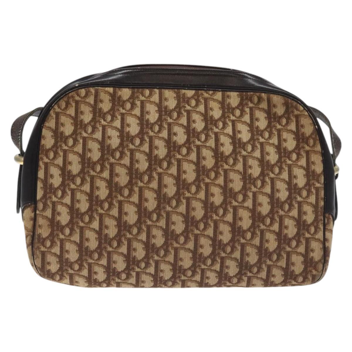 Christian Dior Trotter Canvas Shoulder Bag Brown Gold Auth 130411