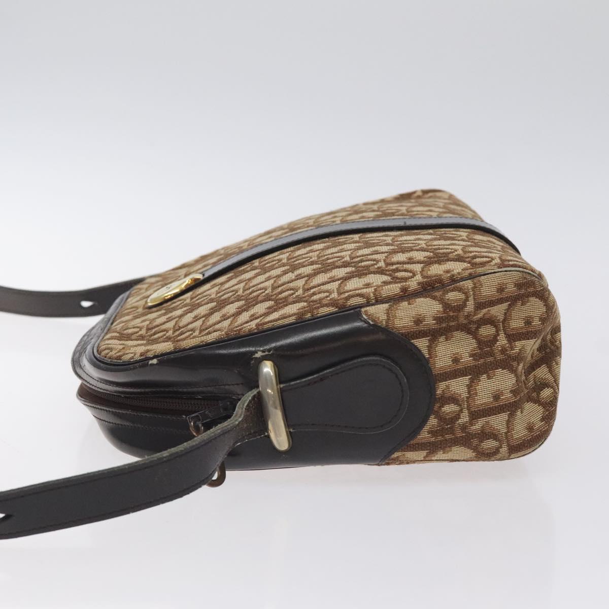 Christian Dior Trotter Canvas Shoulder Bag Brown Gold Auth 130411