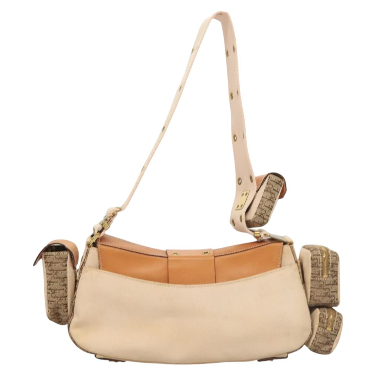 Christian Dior Trotter Canvas Street Chic Shoulder Bag Brown Gold Auth 130412