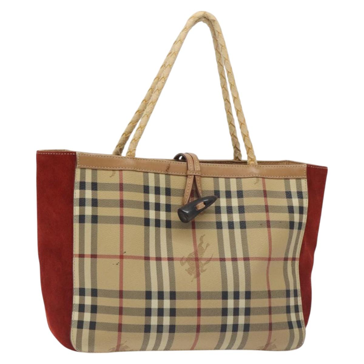 BURBERRY Nova Check Tote Bag PVC Beige Auth 130417