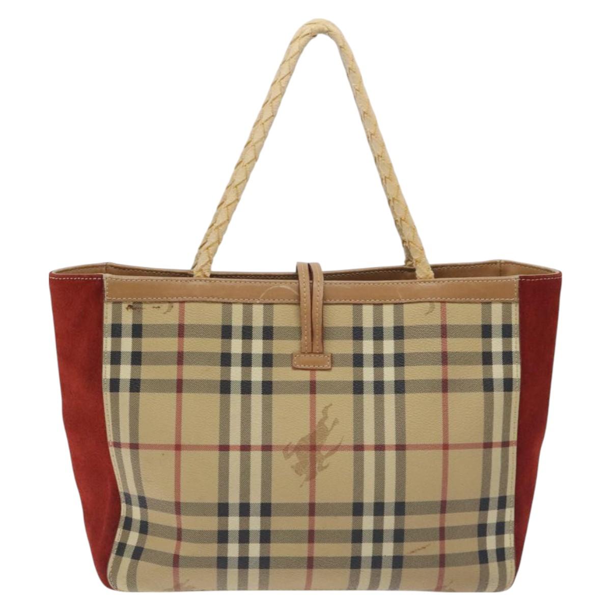 BURBERRY Nova Check Tote Bag PVC Beige Auth 130417