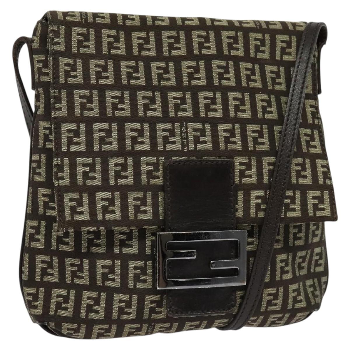FENDI Zucchino Canvas Mamma Shoulder Bag Brown Auth 130418