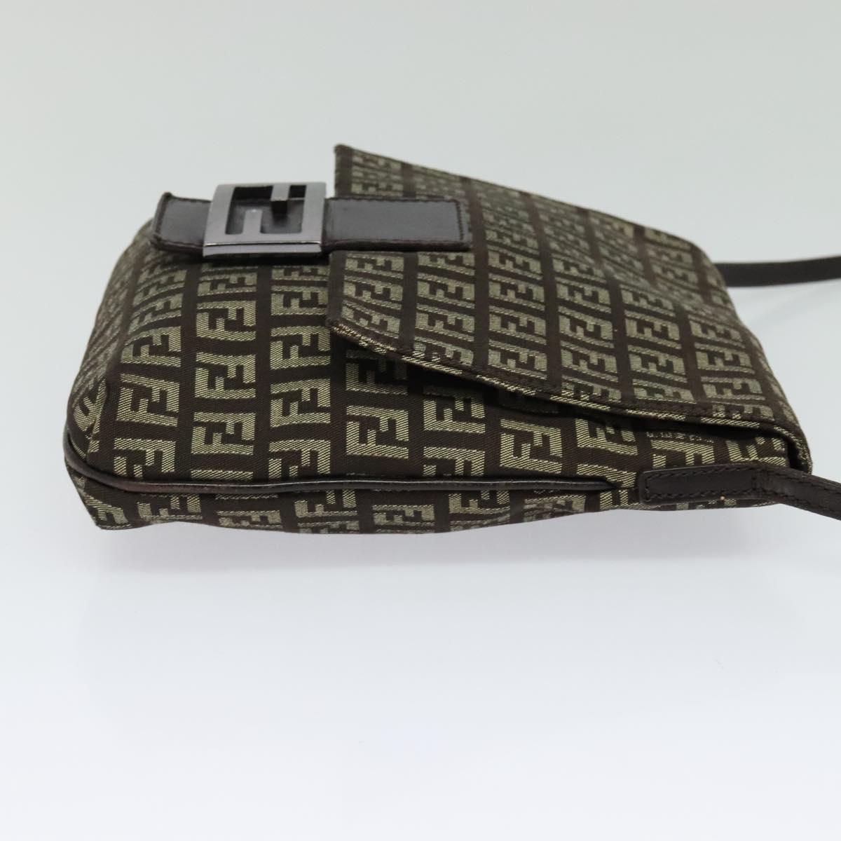 FENDI Zucchino Canvas Mamma Shoulder Bag Brown Auth 130418