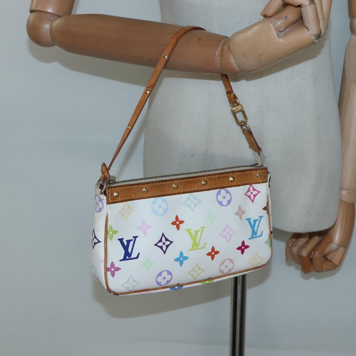 LOUIS VUITTON Multicolor Pochette Accessoires Pouch White M92649 Auth 130463