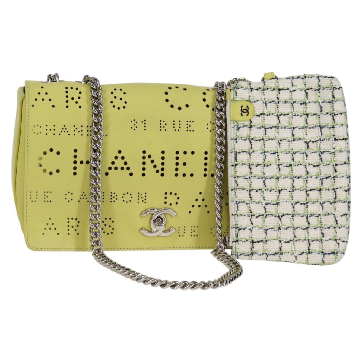CHANEL Chain Shoulder Bag Leather 2way Yellow CC Auth 130486SM