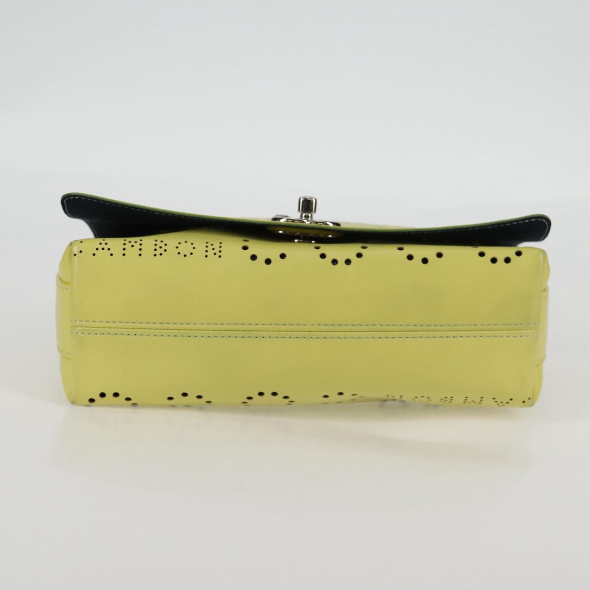 CHANEL Chain Shoulder Bag Leather 2way Yellow CC Auth 130486SM