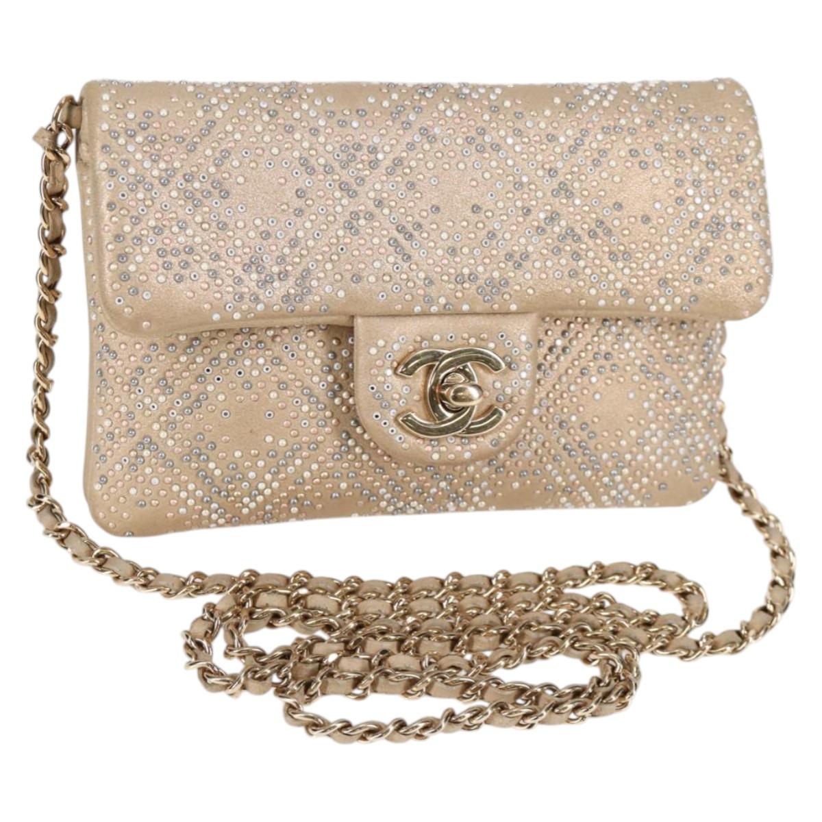 CHANEL Chain Shoulder Bag Leather Gold CC Auth 130489M