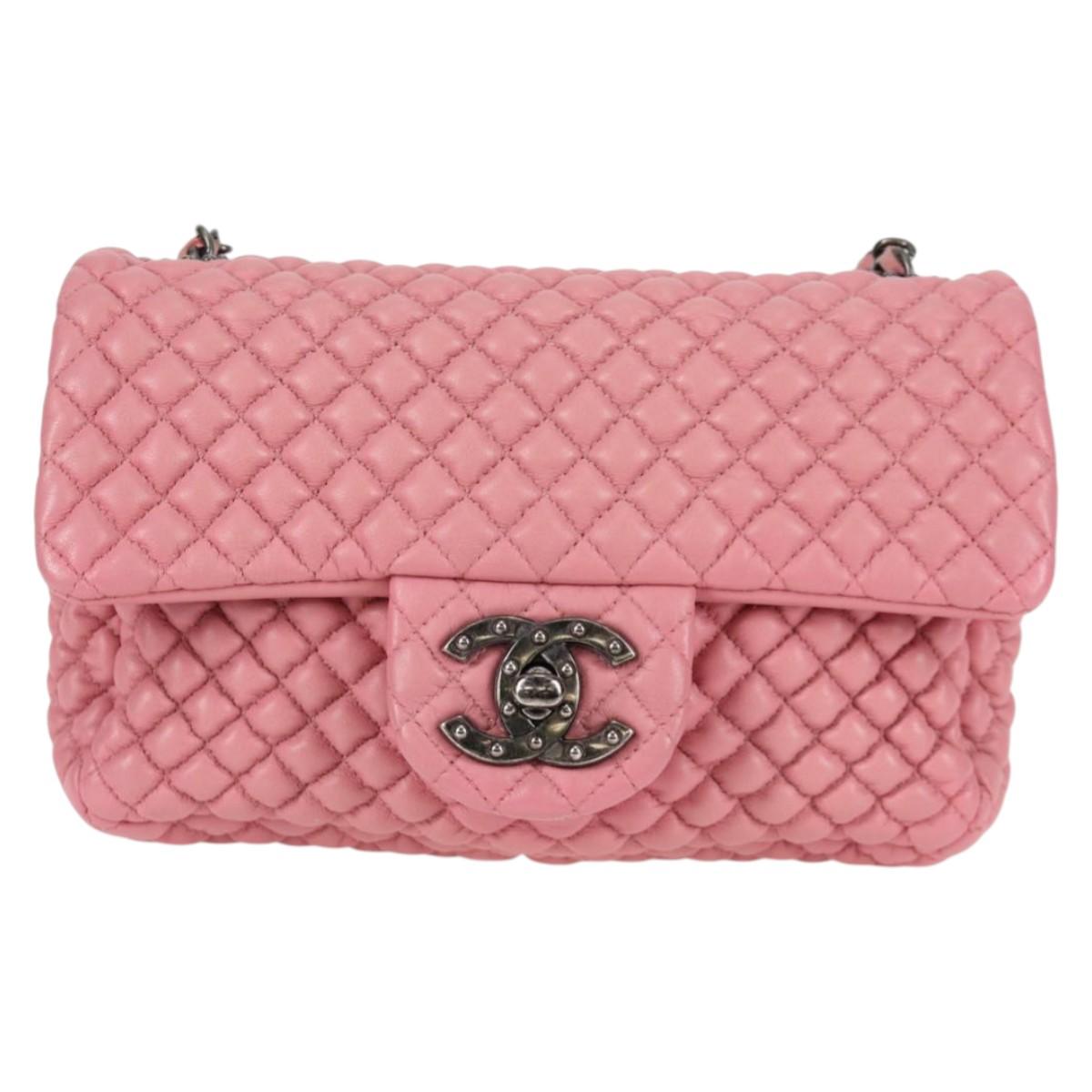 CHANEL Chain Shoulder Bag Leather Pink CC Auth 130490M