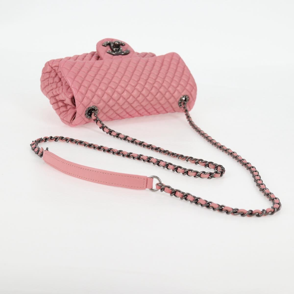 CHANEL Chain Shoulder Bag Leather Pink CC Auth 130490M
