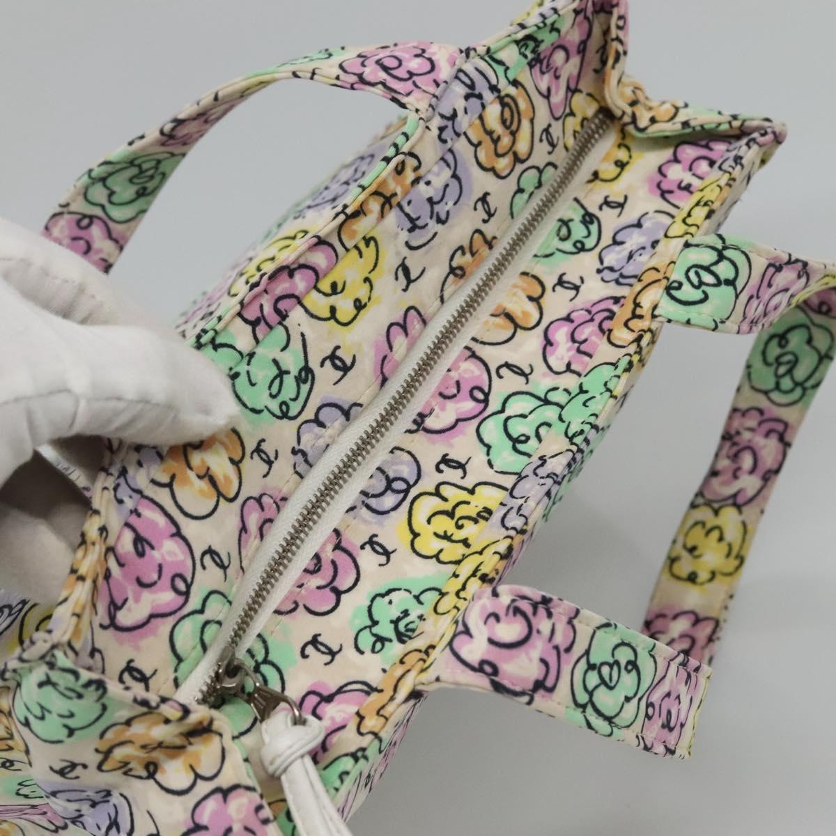 CHANEL Tote Bag Nylon White Silver CC Auth 130496