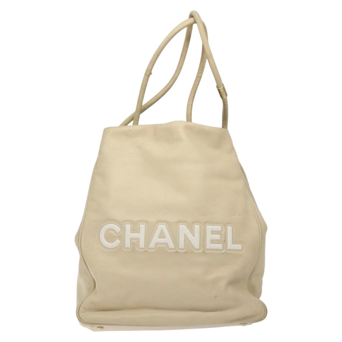 CHANEL Camelia Tote Bag Lamb Skin Beige Gold CC Auth 130498