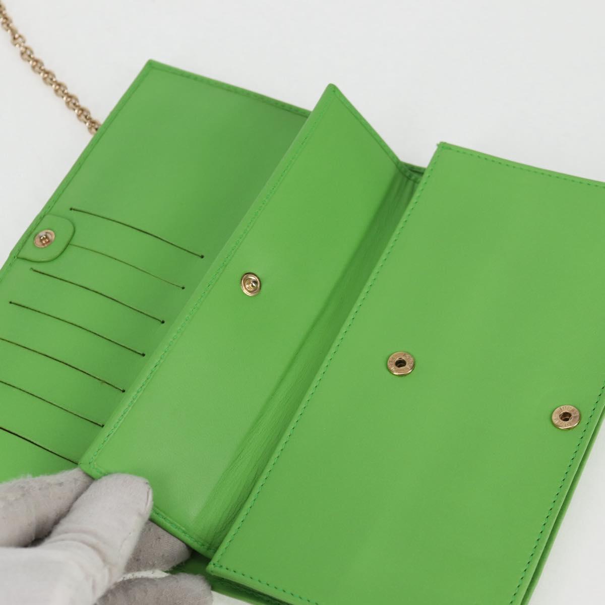 FENDI Chain Shoulder Wallet Leather Green Gold Auth 130512M