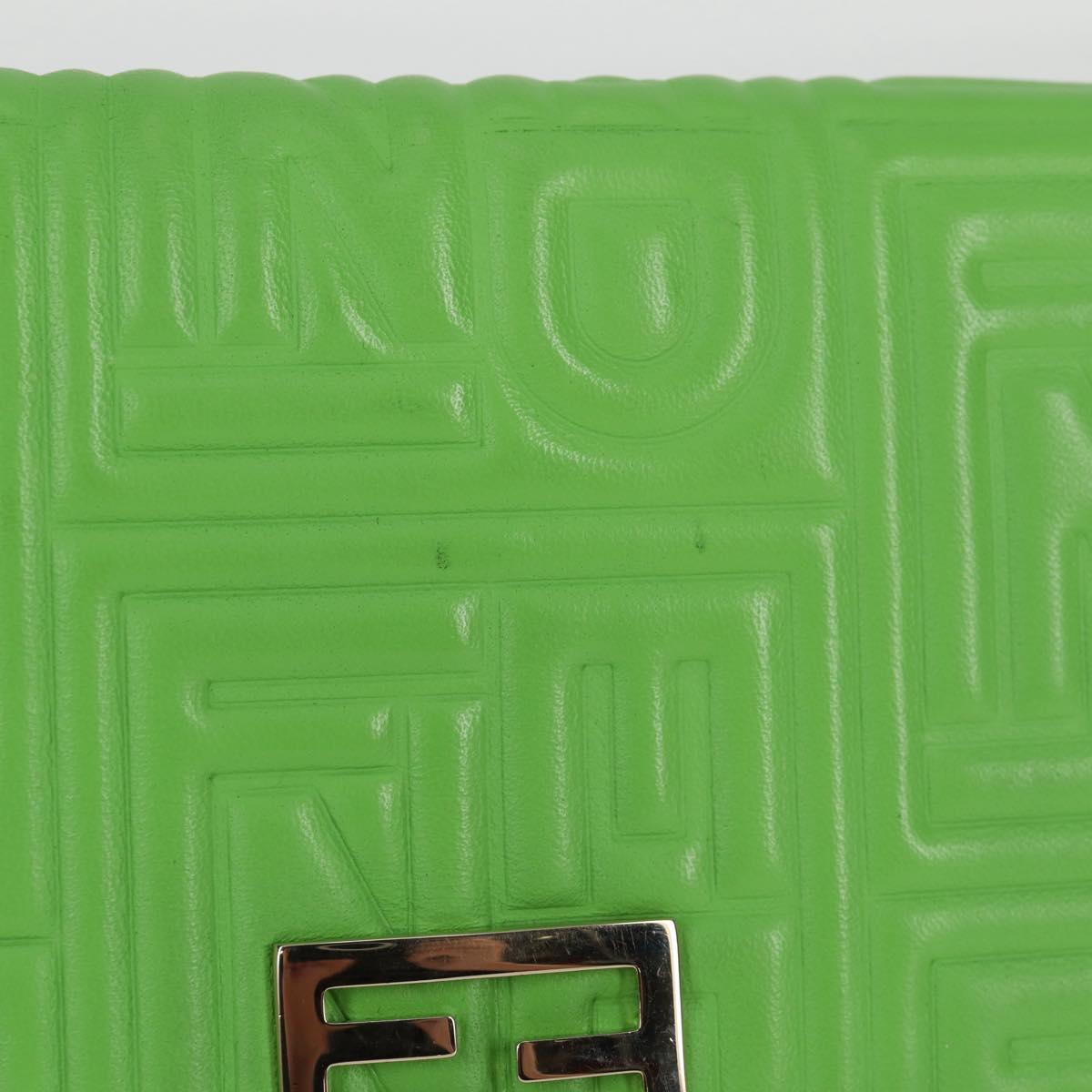 FENDI Chain Shoulder Wallet Leather Green Gold Auth 130512M