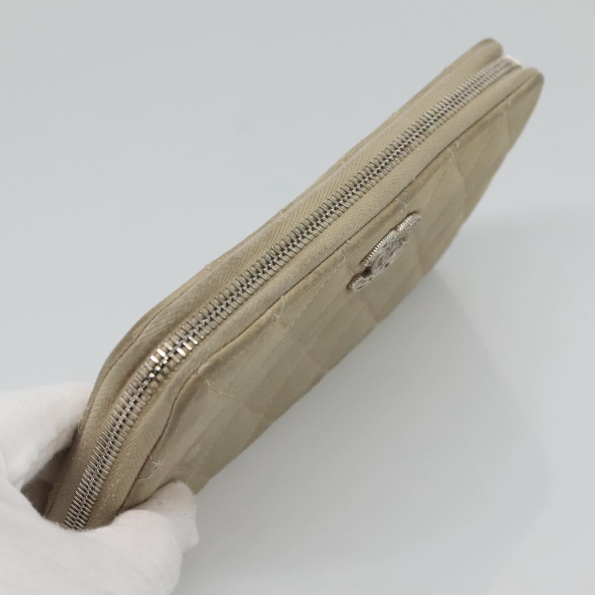 CHANEL Matelasse Long Wallet Suede Beige Silver CC Auth 130516